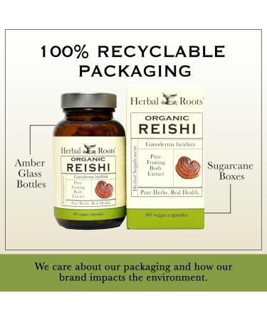 Herbal Roots Organic Reishi Mushroom Capsules - Made with Fruiting Bodies - Support Energy Vitality Immune & Heart Health - 60 Vegan Capsules - Buy Online on GoSupps.com