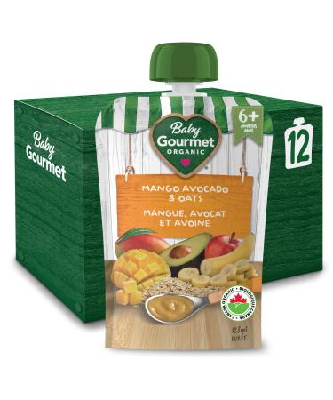 Baby Gourmet Organic Puree Baby Food Pouches - Mango Avocado & Oats - No Added Sugar Or Salt Non GMO No Fillers Gluten Free Kosher (128ml) - 12 Pack