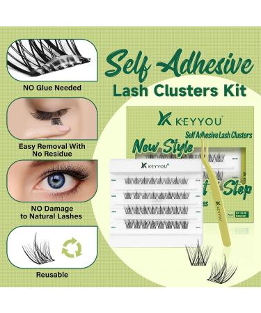 Self Adhesive Eyelashes - 32pcs Pre Glued Lash Clusters by KEYYOU | Easy Apply No Glue Needed Time-Saving Lashes - Buy Online on GoSupps.com