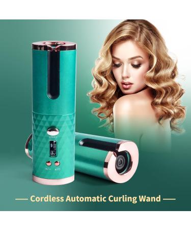 Automatic Curling Iron - Cordless Auto Hair Curler with 6 Temps & Timers - Fast Heating & Rechargeable - Green Color - Buy Online on GoSupps.com
