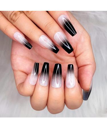 Artquee French Black Ballerina Ombre Long Coffin Press On Nails - 24pcs Glossy False Tips for Women & Girls | JB604 - Buy Online on GoSupps.com
