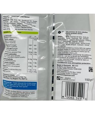 M&S Reduced Fat Sweet & Smoky BBQ Crisps 150g - 2 pack - Buy Online on GoSupps.com