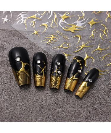 Vezocim Gold Nail Art Stickers - 3D Sun Moon Stars & Flower Designs for DIY Manicure - Self-Adhesive Nail Decals for Women & Girls - Buy Online on GoSupps.com