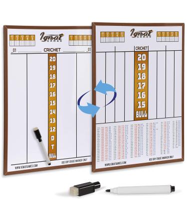 IgnatGames Dry Erase Darts Scoreboard - Double Sided Dart Scoreboard with 2 Magnetic Dry Erase Pens - Professional Dart Board Scoreboard for X01, Cricket and 10+ Darts Games