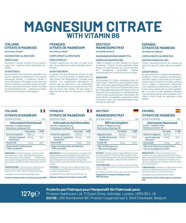 Magnesium Citrate Capsules 1500mg with Vitamin B6 | 120 Vegan Capsules | 450mg Elemental Mg | Capsule not Tablets | Made in UK by Prowise - Buy Online on GoSupps.com