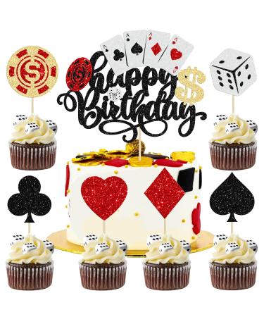Ephlyn 25Pcs Casino Cupcake Topper Cupcake Toppers Casino Happy Birthday Cake Topper Poker Game Chips Player Gambling Cupcake Picks for Las Vegas Casino Night Theme Birthday Party Style 4