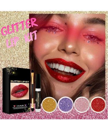 Sheglittary Glitter Lip Kit | 4 Color Diamond Lip Gloss Set with Primer & Brush for Women - Shop Internationally - Buy Online on GoSupps.com