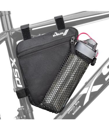 BOBILIFE Bike Triangle Frame Bag - Bicycle Cycling Storage Triangle Top Tube Front Pouch Saddle Bag for Road and Mountain Bikes Black w/ Bottle Holder