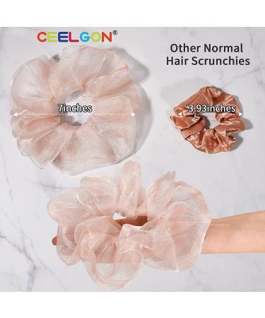 CEELGON XL Big Organza Scrunchies 6 Pack - Oversized Satin Hair Ties for Thick Hair - Super Stretchy Jumbo Bling Hair Scrunchies in Black Pink Champagne Gold Purple Grey - Buy Online on GoSupps.com