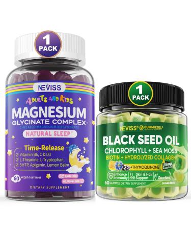 NEVISS Magnesium Glycinate Gummies for Adults & Kids + Black Seed Oil Gummies