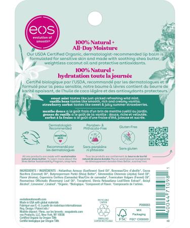 EOS 100% Natural & Organic Lip Balm Stick Variety Pack + Strawberry Sorbet | 5-Pack Variety Pack + Strawberry Sorbet 4 g (Pack of 3) - Buy Online on GoSupps.com