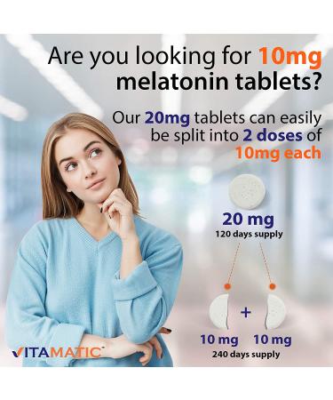 Vitamatic Melatonin 20mg Tablets 120 Count - High Potency, Vegetarian, Non-GMO, Gluten-Free - Natural Berry Flavor - Buy Online on GoSupps.com