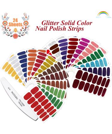 JERCLITY Glitter Solid Nail Polish Strips - 24 Sheets with Nail File | Self-Adhesive Stick On Stickers for Women & Girls - Buy Online on GoSupps.com