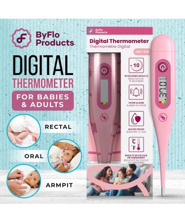 Digital Thermometer ByFloProducts Perfect Baby Thermometer with Accurate Readings and Fever Indicator - Basal Body Thermometer Oral Thermometer Rectal & Underarm with Celsius/Fahrenheit (Pink) - Buy Online on GoSupps.com