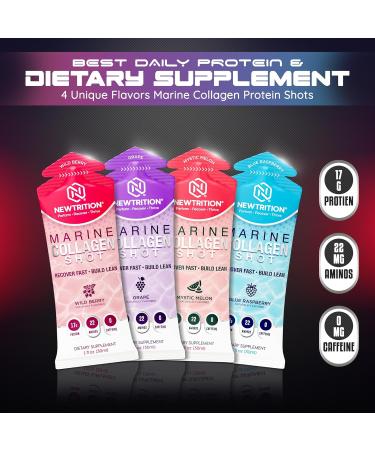 NewTrition 17 000mg Liquid Protein Shots Fast-Absorbing with Hydrolyzed Marine Collagen 22 Amino Acids Vitamin B12 Zero Sugar & Caffeine Recovery Marine Collagen Shots - Easy Protein Packets 1 oz - Buy Online on GoSupps.com