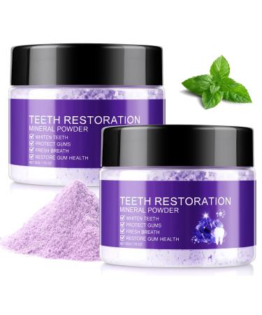 Trihood 2PCS Purple Teeth Mineral Powder - Natural Kaolin Clay & Vitamin C Tooth Powder for Gentle Stain Polishing Fresh Breath & Daily Oral Care Fluoride-Free Vegan