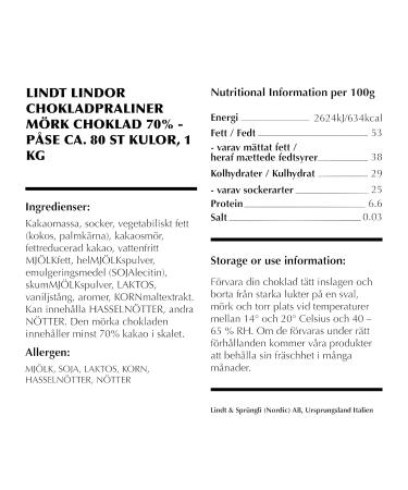 Lindt Lindor Extra Dark Chocolate Balls - 1kg (Approx. 80 Balls) | 70% Cocoa Gourmet Gift | International Shipping - Buy Online on GoSupps.com