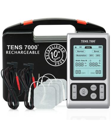 TENS 7000 Rechargeable TENS Unit Muscle Stimulator and Pain Relief Device - Advanced TENS Machine for Effective Back Pain Relief, Nerve Pain Relief, Muscle Pain Relief
