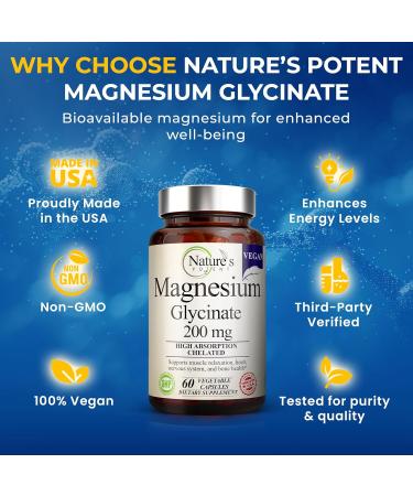 Nature s Potent Magnesium Glycinate 200mg | High Absorption Chelated Magnesium | Sleep Calm & Muscle Cramp Support | Vegan Supplement | 60 Capsules 1 Count (Pack of 60) - Buy Online on GoSupps.com
