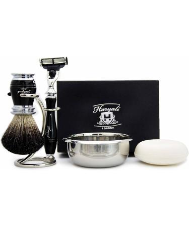 Premium Black Badger Hair Shaving Set - Razor Brush Soap & Holder | International Shipping Available - Buy Online on GoSupps.com