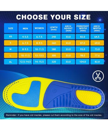 Arch Support Insoles for Standing All Day - Relief for Heel Spur, Heel Pain, Plantar Fasciitis - Orthotic Inserts for Men & Women - Yellow S (Men 7-8.5/Women 8-9.5) - Buy Online on GoSupps.com