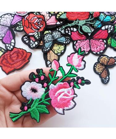 25pcs Rose & Butterfly Embroidered Patches - Iron On Applique for Clothes & Backpacks - Buy Online on GoSupps.com