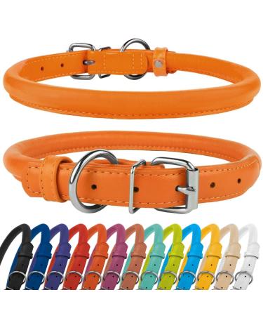 Collardirect round leather dog collar soft padded rolled handmade real leather collar for dog puppy cat small big black pink red purple blue orange 48-53 cm