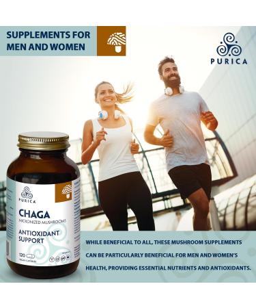 PURICA Chaga Mushroom Capsules 120 Count - Premium Mushroom Supplements for Men's Well-being 120 count (Pack of 1) - Buy Online on GoSupps.com