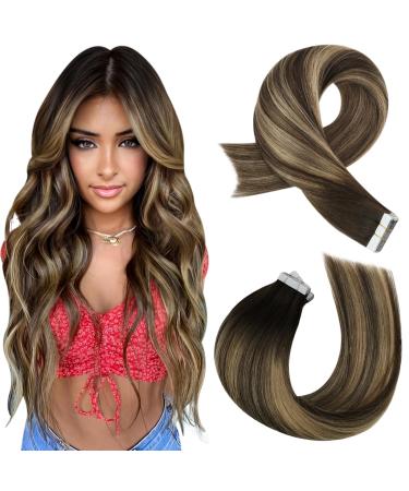 Moresoo tape in extensions real hair balayage brown tape extensions real hair hair extension 45 cm dark brown with caramel blonde hair extensions tape in thick 20 pieces/50g #4/27/4 45 cm 2. #4/27/4