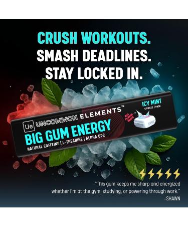 Big Gum Energy & Focus 80mg Caffeine + 40mg L-Theanine + 80mg Alpha GPC Nootropic Chewing Gum for Focus Energy & Execution ICY Mint 5 Pieces (1 Pack) Gym & Work Execution. - Buy Online on GoSupps.com