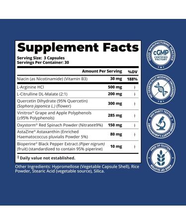 LincNutri Nitric Oxide Supplements for Men, Heart Health, Blood Flow & Circulation Booster with L-Arginine, L-Citrulline & ViNitrox | L-Arginine Supplements for Men, 90 Capsules - Buy Online on GoSupps.com