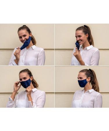 Silkist Unisex Mouth Protection Mask - 100% Silk 3-Layer Adjustable Reusable Breathable - Dark Blue - Buy Online on GoSupps.com
