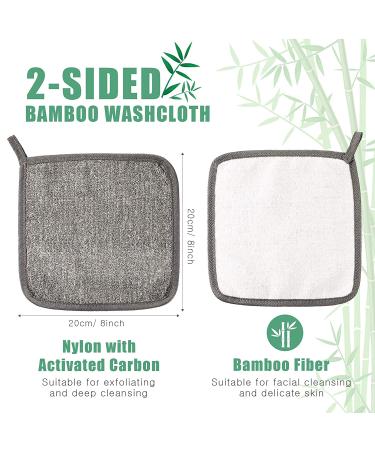 6 Piece Exfoliating Bamboo Washcloth Towel Set - Dual Sided Face and Body Scrub Cloths - Soft Weave for Shower and Bath - 20x20cm - Gray and White - Buy Online on GoSupps.com