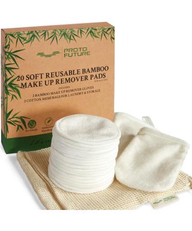 Proto Future 20 Sminking pads washable soft washable organic bamboo Slip-making pads-organic bamboo circuits with 2 gloves and 2 cotton network bags environmentally friendly and waste-free