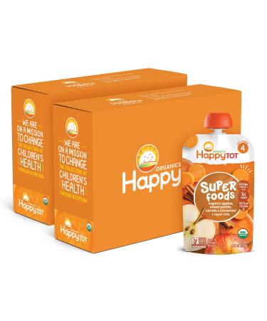 Happy Tot Organics Super Foods Stage 4, Apples, Sweet Potatoes, Carrots & Cinnamon + Super Chia, 4.22 Ounce Pouch (Pack of 16), Orange