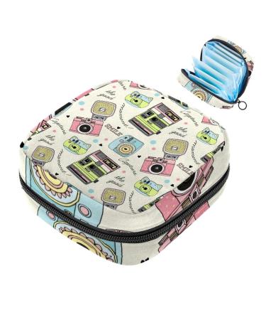 Women's binding-up bags Colorful camera pattern ladies tampon storage bag tampon storage pocket zip pockets menstrual tied bags multi06