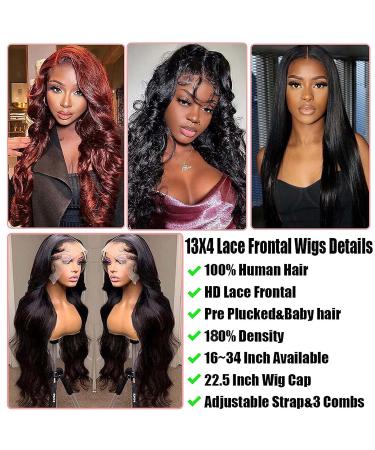 SUNRYERC 24 Inch Body Wave Lace Front Wig | 180% Density Human Hair | HD Lace Frontal | Pre Plucked with Baby Hair | Glueless Wig for Black Women - Buy Online on GoSupps.com