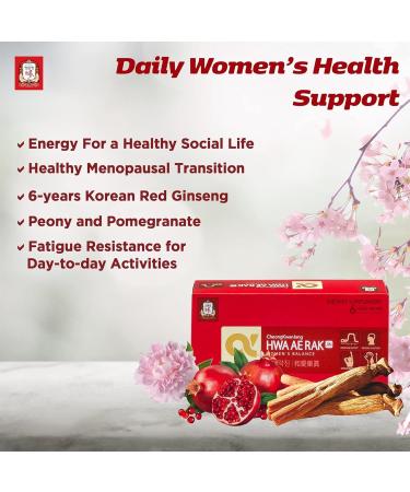 JUNG Kwan Jang Korean Red Ginseng Women's Balance Premium, HWA AE RAK JIN Natural Menopause Supplements for Women, Korean Red Ginseng Drink, Energy Boost, Enhance Circulation - 30 Pouches - Buy Online on GoSupps.com