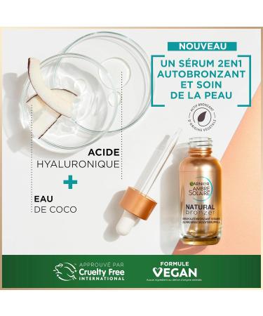 Garnier Ambre Solaire - Hydrating Self-Tanning Face Serum - Progressive & Tailor-made Tan - Coconut Water & Hyaluronic Acid - For All Skin Types - Natural Bronzer - 30 ml - Buy Online on GoSupps.com