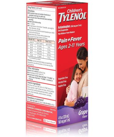 Tylenol Child Grape Suspension 4 oz - Fast-Acting Fever and Pain Relief - Buy Online on GoSupps.com
