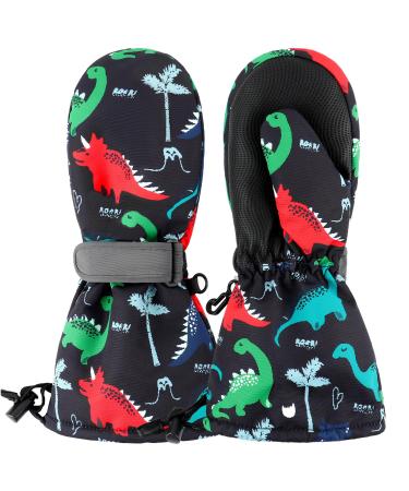 Jangannsa Baby Gloves Winter Kinder F ustling Baby Young Girls Waterproof Gloves Unisex Outdoor Gloves Ski gloves 1-6 years black dinosaurs 1 year-2 years