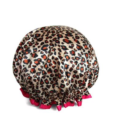 Leopard Shower Caps for Women Waterproof Reusable Bath cap for Girls Hair Treatment(01 Brown Leopard)