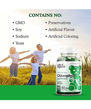 Organic Wild Chlorophyll Gummies - Energy Booster & Immune Support - 50mg 60 Chews - Buy Online on GoSupps.com