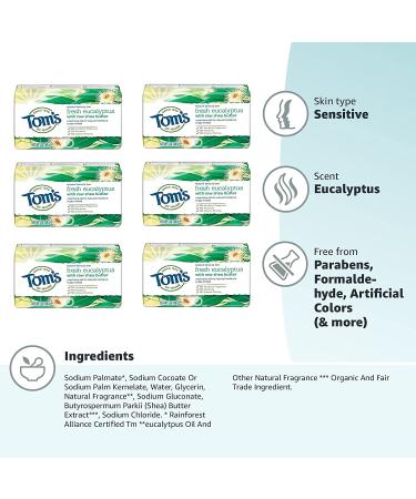 Tom's of Maine Eucalyptus Soap Bar 6-Pack - Natural Shea Butter 5 oz | Fresh & Eco-Friendly - Buy Online on GoSupps.com