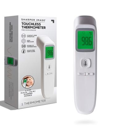 SHARPER IMAGE Digital Touchless Smart Forehead Thermometer, High-Precision Infrared Sensors, Stores 35 Readings, Touch-Free Temp Scans, Battery Powered, Built-in LED Glow Light