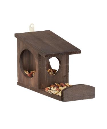Relaxdays Squirrel Feeder House Feeding Station Box Hanging Wooden HWD: 17.5 x 14 x 25 cm Dark Brown Fir Wood Pack of 1