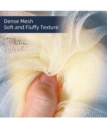 Soft Mesh Pouf Bath Sponge - Washable Reusable Shower Loofah - Gentle Exfoliating Scrubber - Grey Blue - Buy Online on GoSupps.com
