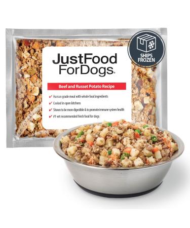 JustFoodForDogs Fresh Frozen Dog Food, Human Quality Ingredients Ready to Serve Food for Dogs Beef & Russet Potato 18 Ounce - 7 Pack