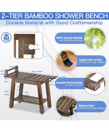ETECHMART 2-Tier Bamboo Shower Bench  24 Inch Spa Stool with Storage Shelf for Inside Shower Legs Shaving  Entryway or Bathroom  A-Shaped Shower Bath Seat for Seniors Adults Disabled Women  Walnut 242012 Inch+Walnut - Buy Online on GoSupps.com