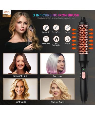 32MM Thermal Hair Brush for Curling & Straightening | Dual Voltage Hot Comb Curling Wand | Hair Styling Iron Brush for Root Volume & Loose Curls | Ideal Gift for Women | Black Gold - Buy Online on GoSupps.com